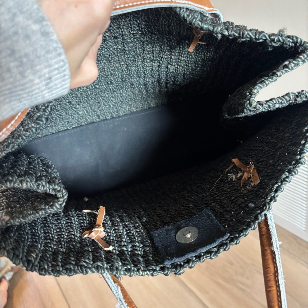 Black handmade natural weave women’s tote bag purse leather - Picture 6 of 6
